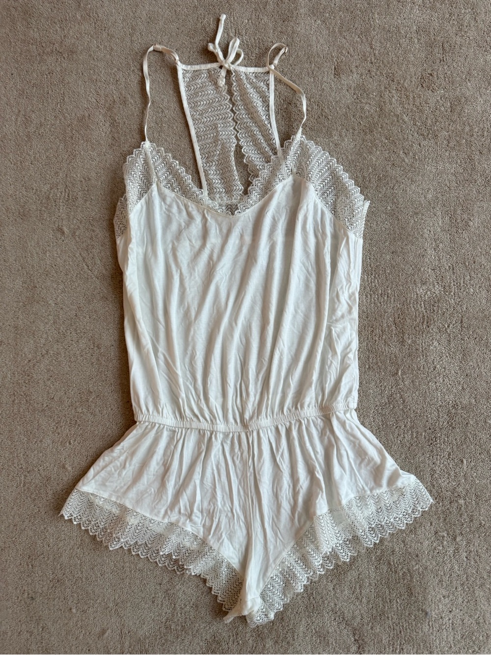 Eberjey White Lace-Trim Pajamas Romper